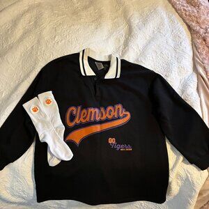 Women's Gameday Black/Orange Clemson Tigers long sleeve polo and white socks